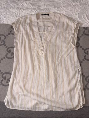 🌼 Zara Cream Striped Short Sleeve Tunic